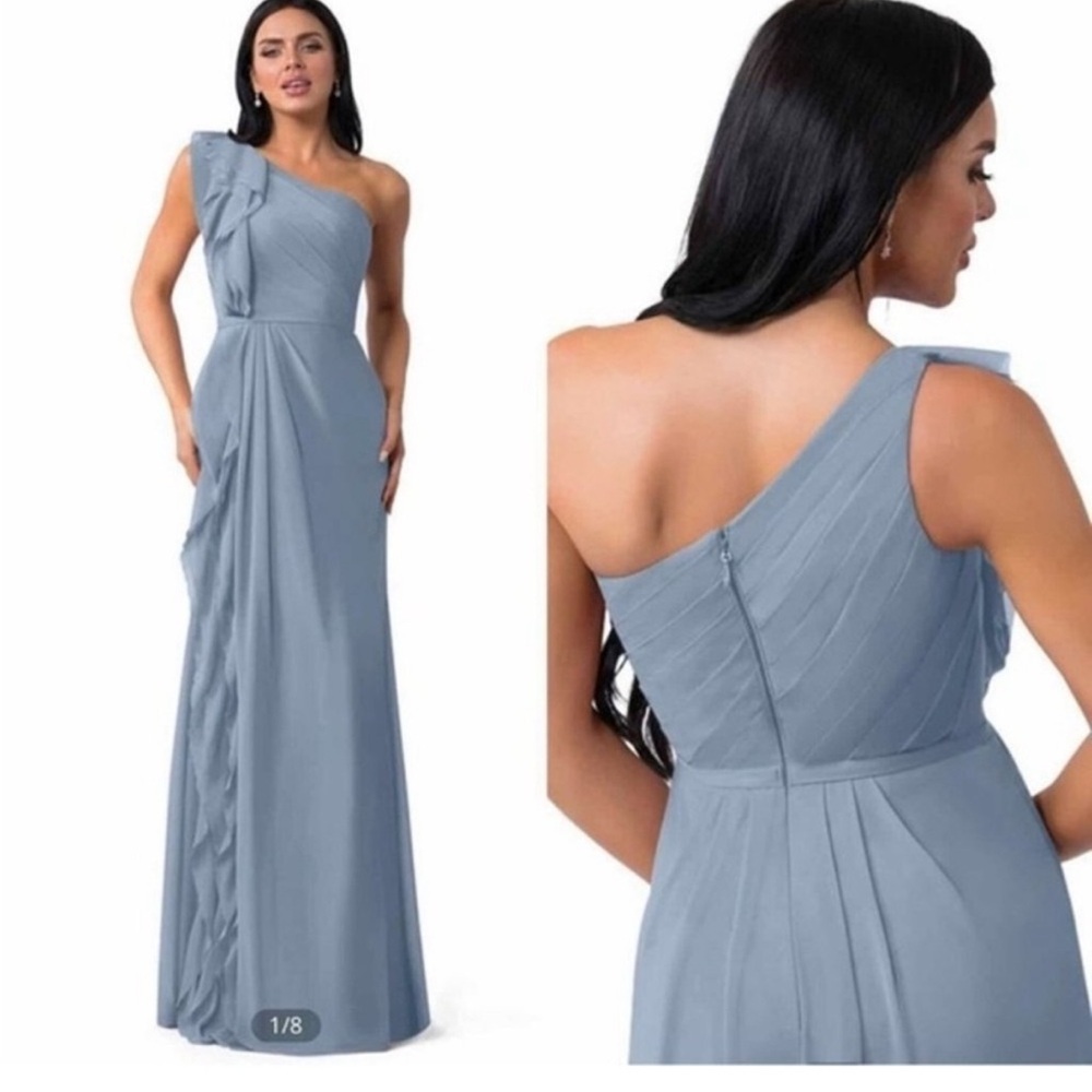 Azazie dusty blue Sharon one shoulder